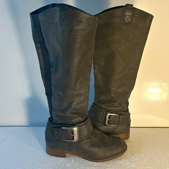 Torrid SZ 9 Kallie Black Leather Riding Knee high Boot Western Moto Edgy Boho - Picture 7 of 15